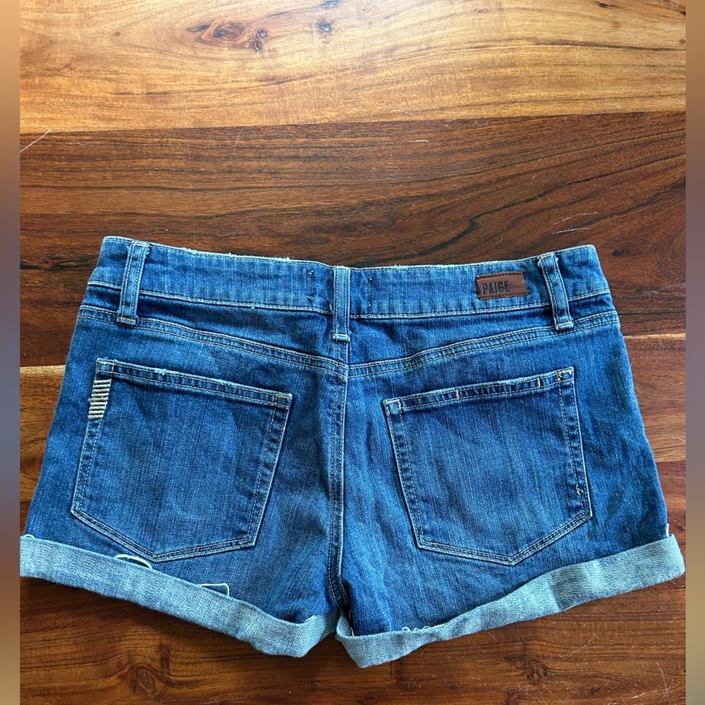 Paige Denim Jimmy Low Rise Distressed Cuffed Hem Jean Shorts - Picture 5 of 6